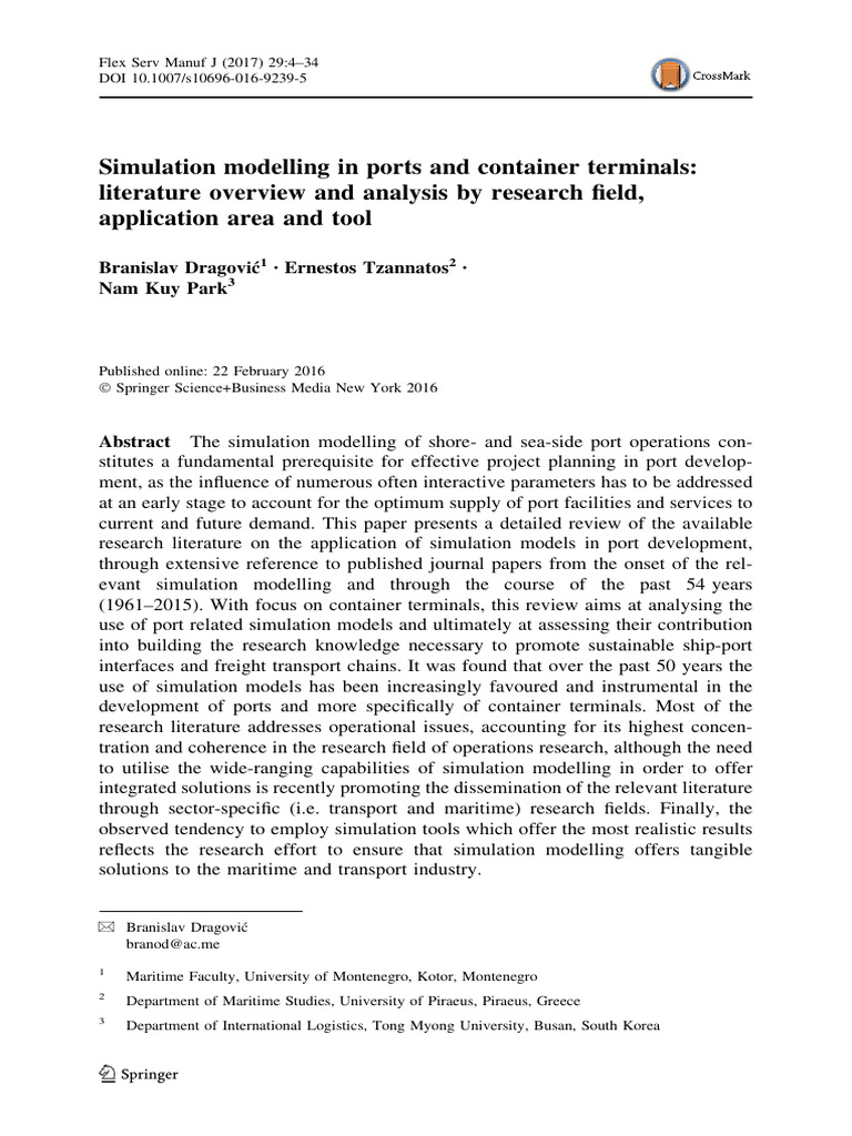 Simulation Modelling in Ports and Container Terminals: Literature ...