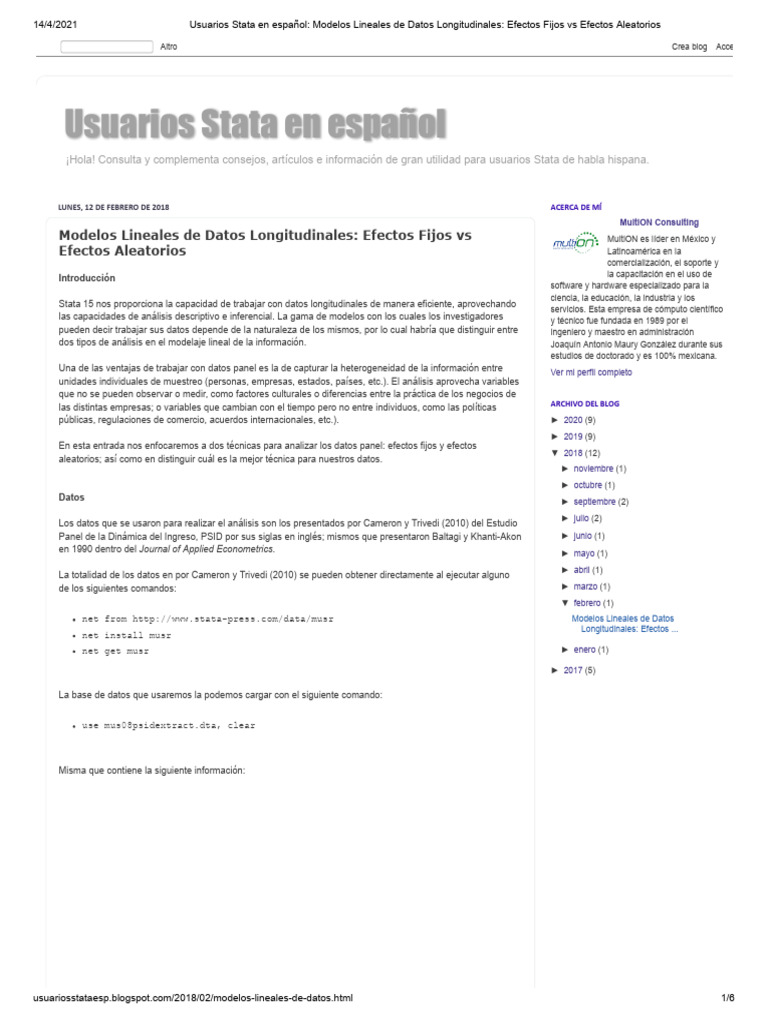 Usuarios Stata en Español - Modelos Lineales de Datos Longitudinales ...