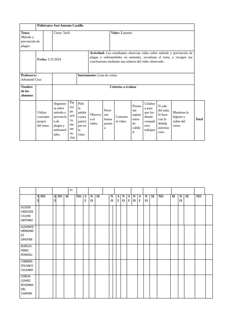 Lista Cotejo RA7 1 | PDF