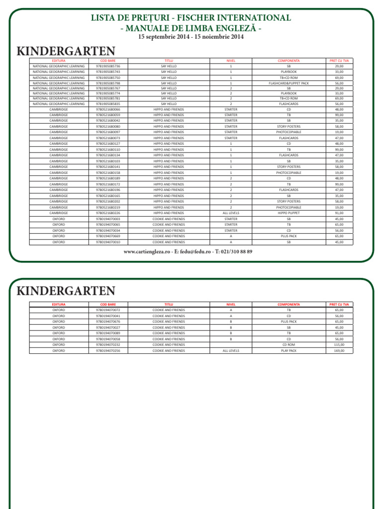 English Learning Materials Pricing List | PDF