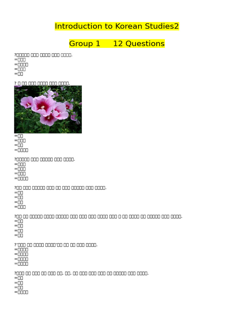 Introduction To Korean Studies2 - Final Exam (Javobsiz) | PDF