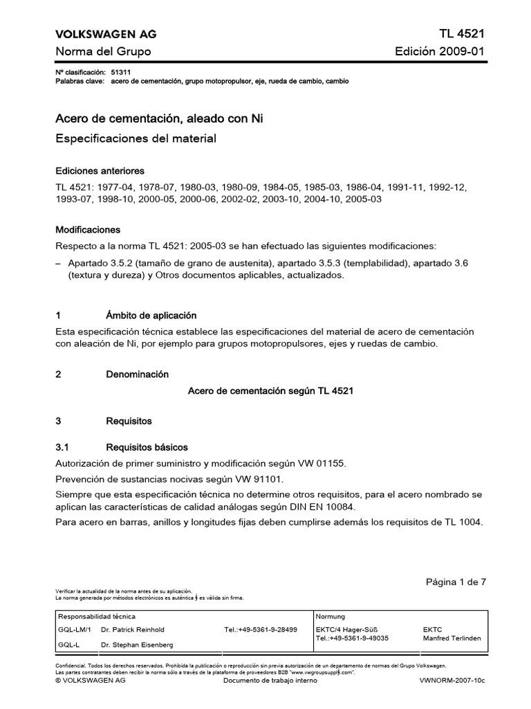 Especificaciones de Acero Cementación TL 4521 | PDF | Acero ...
