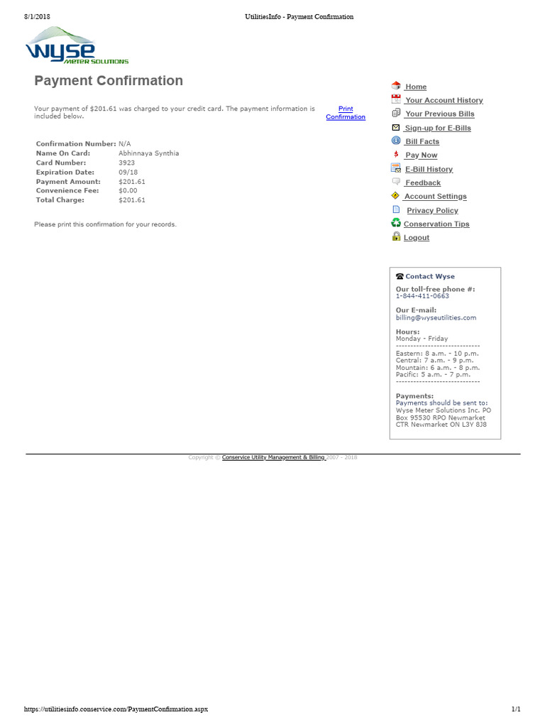 UtilitiesInfo Payment Confirmation | PDF | Payments | Services (Economics)