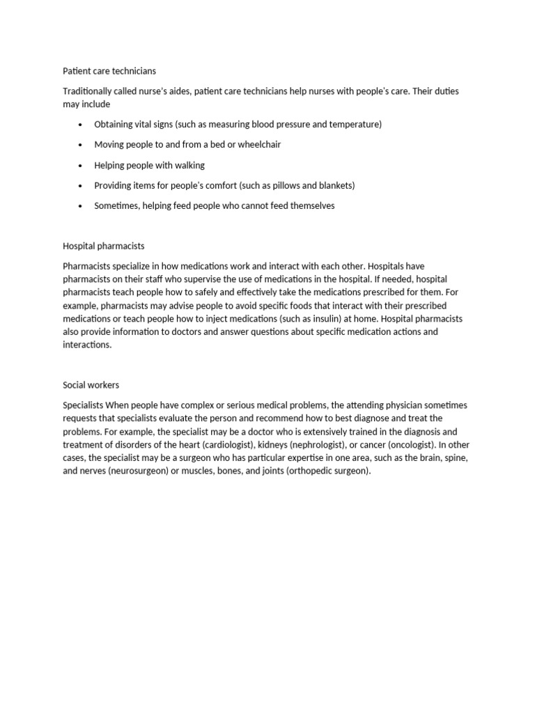 Roles in Patient Care and Support | PDF