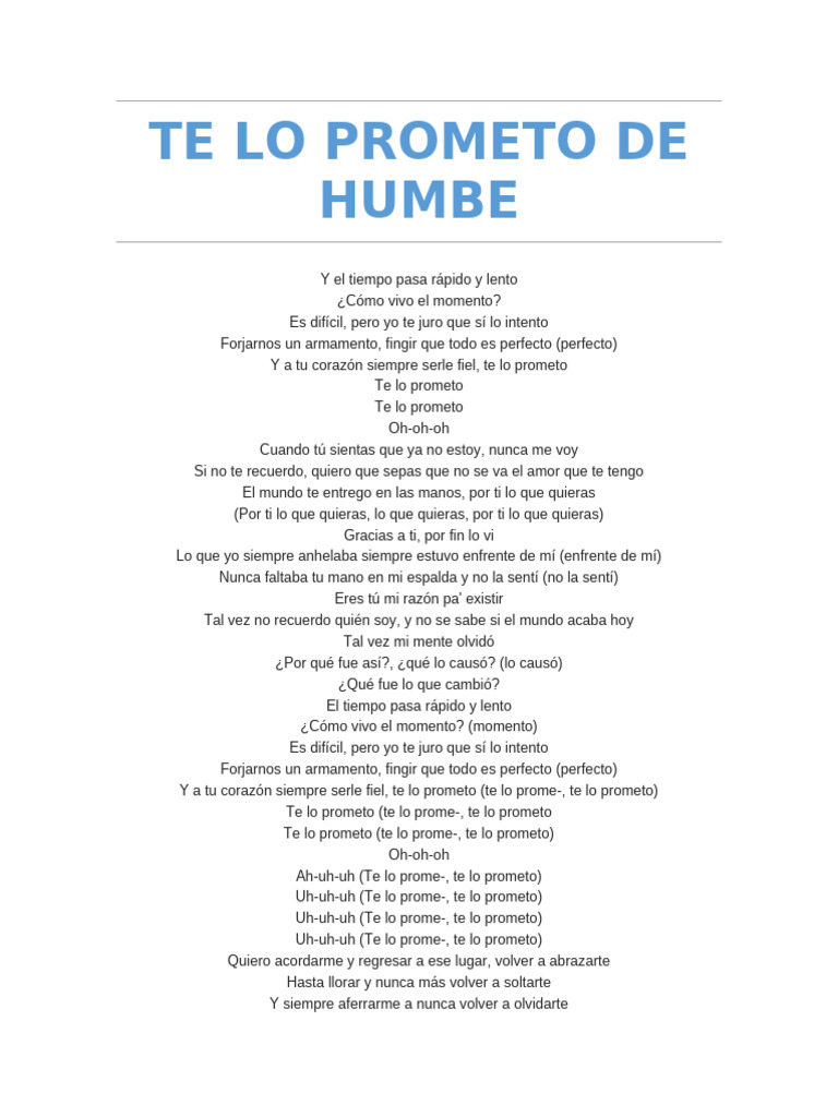 Te lo prometo - Humbe: Letra y significado | PDF