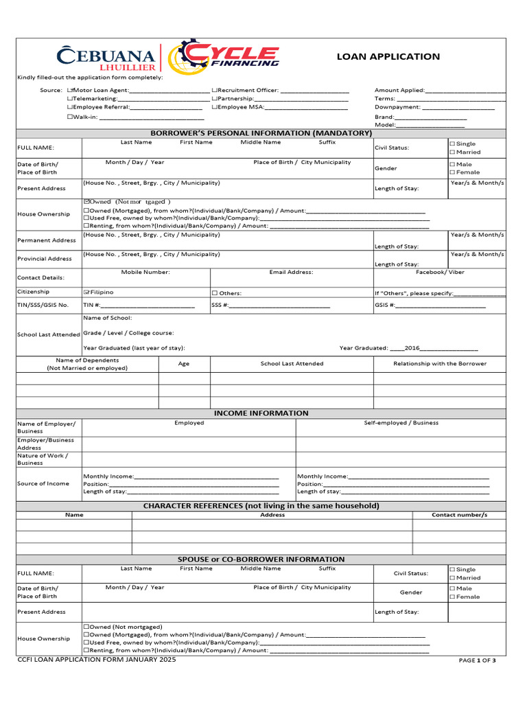CCFI Loan Application Form 2025 | PDF | Loans | Down Payment