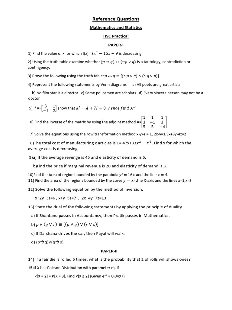 HSC Mathematics and Statistics Questions | PDF | Demand | Prices
