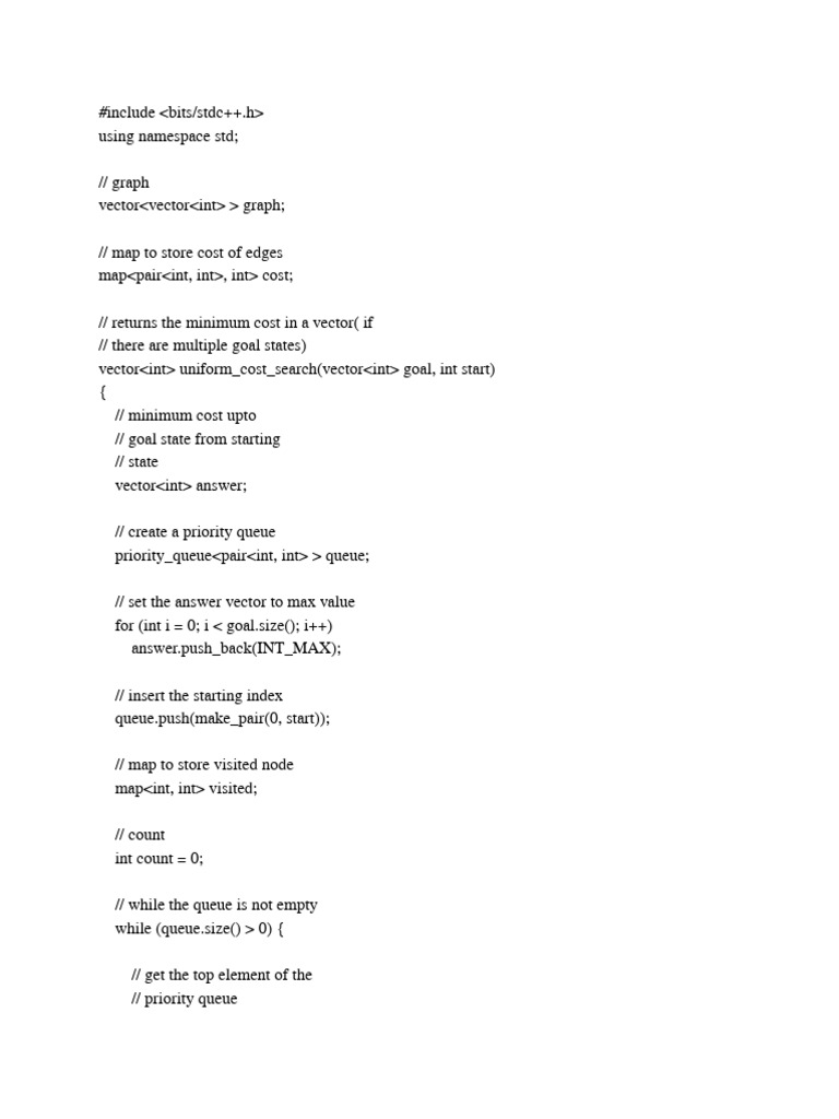 Uniform Cost Search Algorithm in C++ | PDF | Vertex (Graph Theory ...