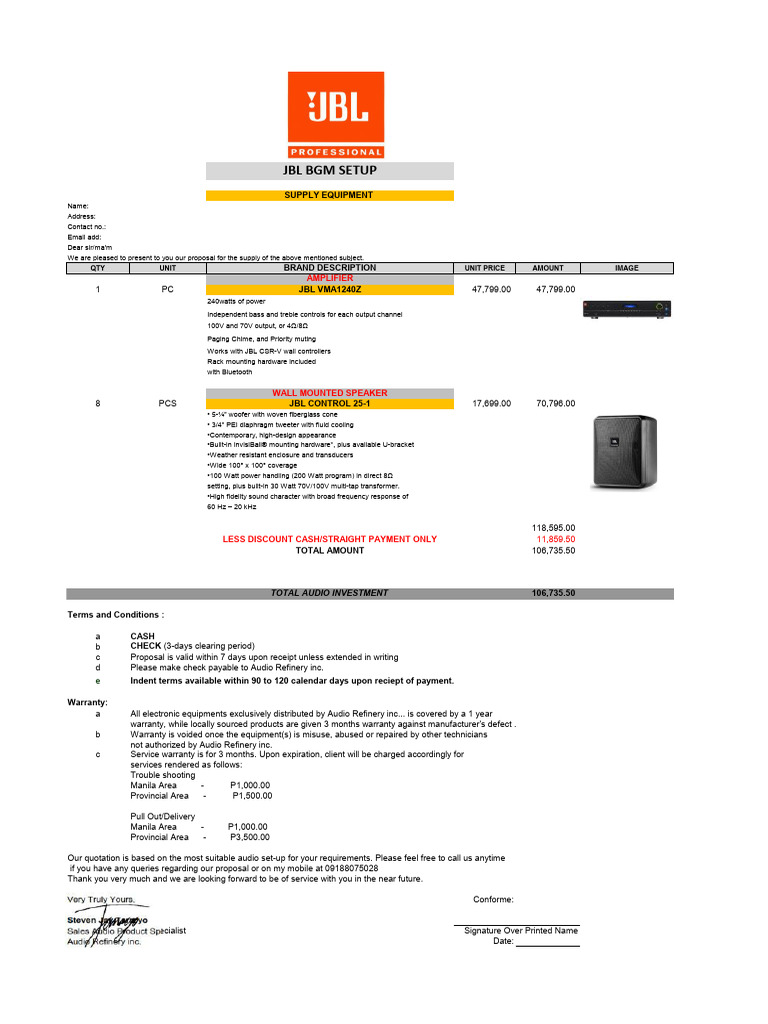 Quotation for JBL | PDF | Loudspeaker | Sound Production