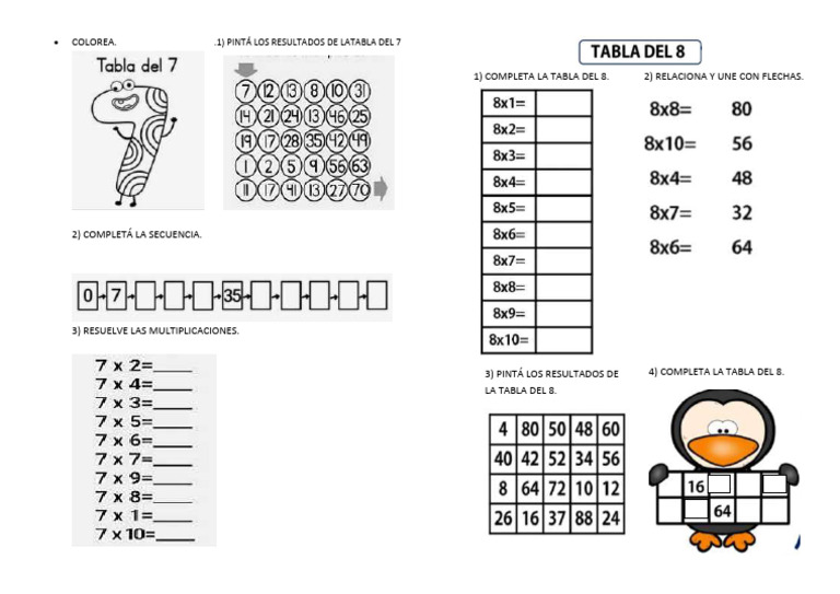 28 Agosto - Adecuacion Tabla Del 7 y 8 | PDF