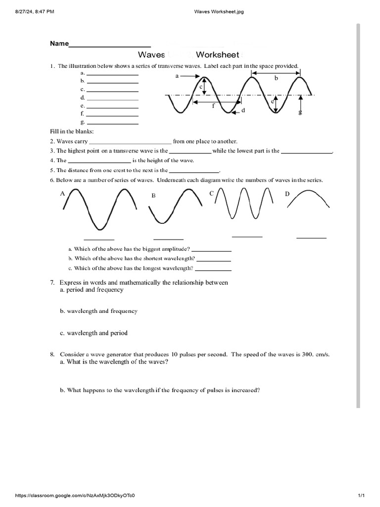 Waves Worksheet - JPG | PDF
