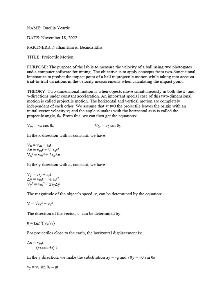 Measuring Ball Velocity in Projectile Motion | PDF | Velocity | Mechanics