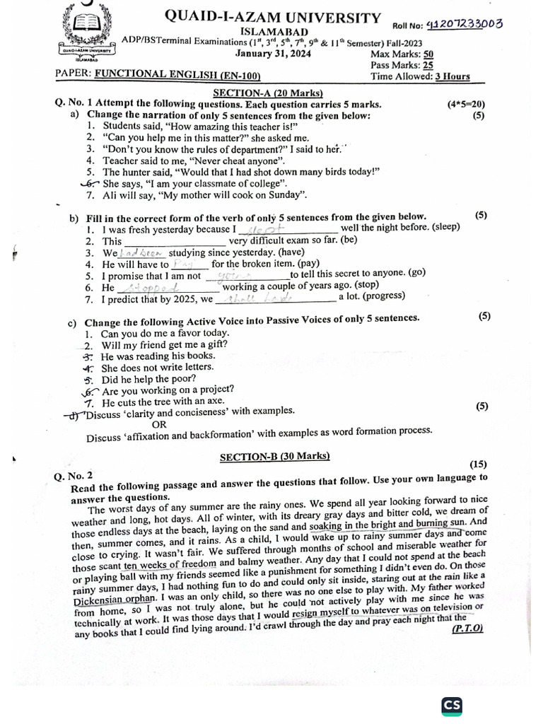 CS 1 QAU Final Papers | PDF