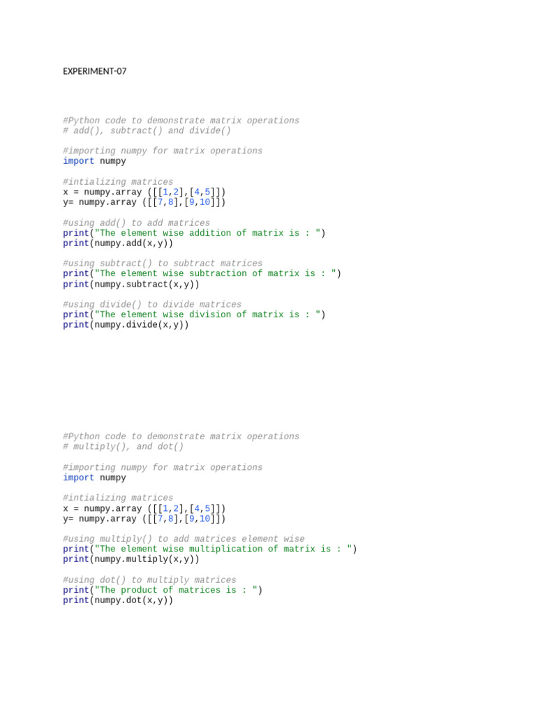 Python Matrix and Pandas Operations | PDF