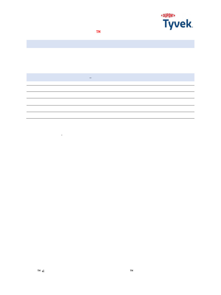 Tyvek (R) 1222A Technical Datasheet | PDF | Textiles | Du Pont