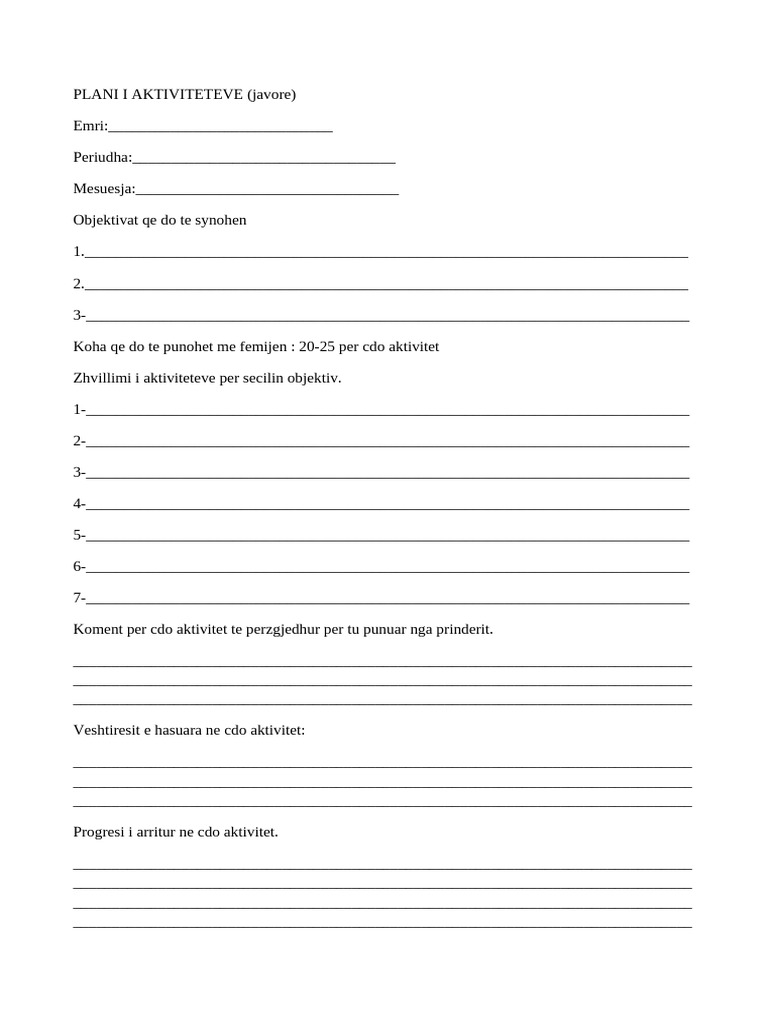 Plani I Aktiviteteve Javore | PDF