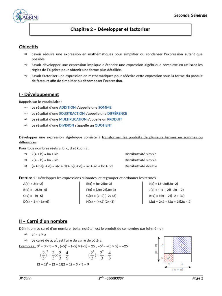 Développement et factorisation algébrique | PDF | Division | Algèbre ...