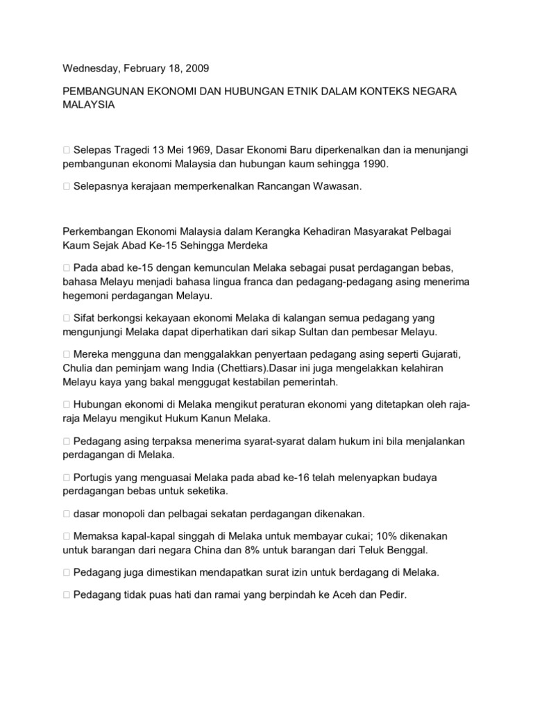 Pembangunan Ekonomi Dan Hubungan Etnik Dalam Konteks Negara Malaysia Pdf