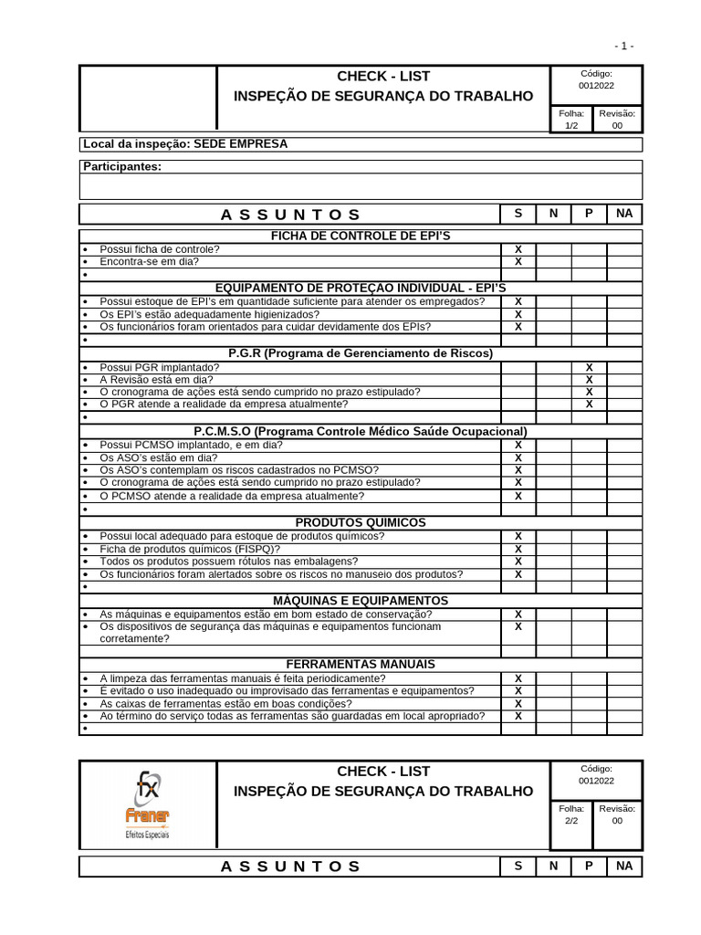 Checklist de Inspeção de Segurança do Trabalho | PDF
