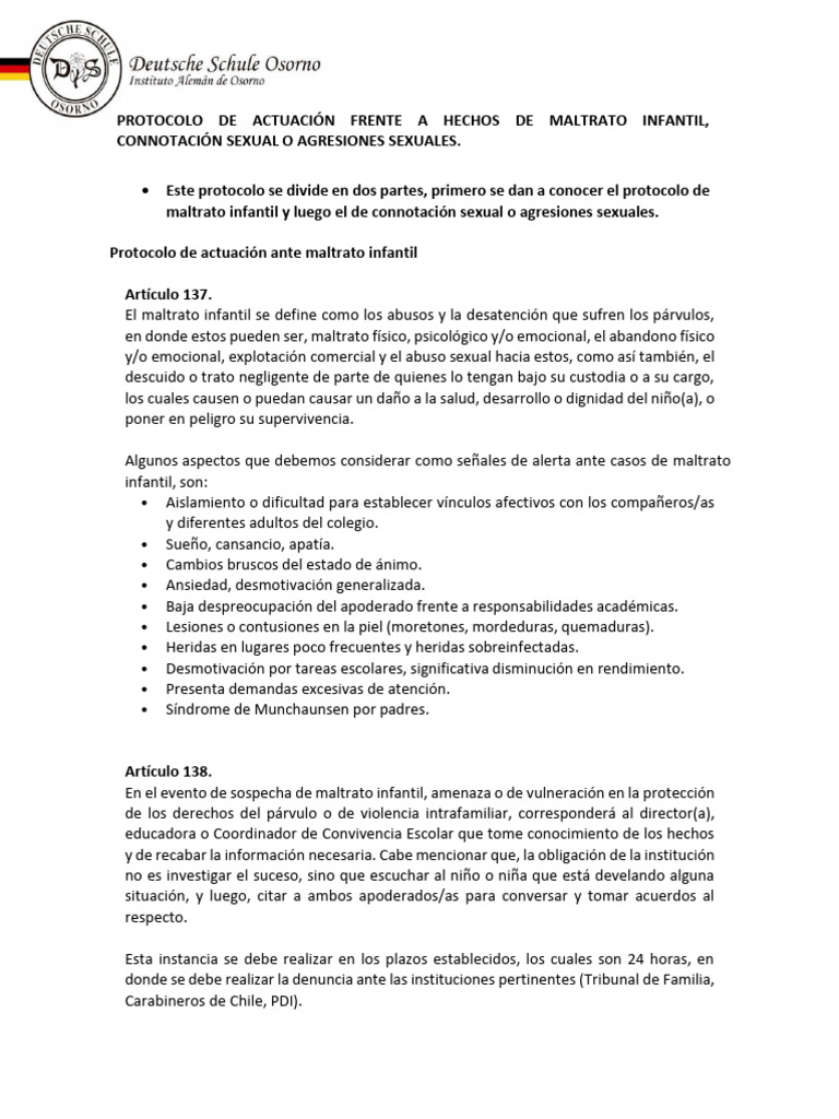 Protocolo de Maltrato y Abuso Infantil | PDF | Abuso infantil ...