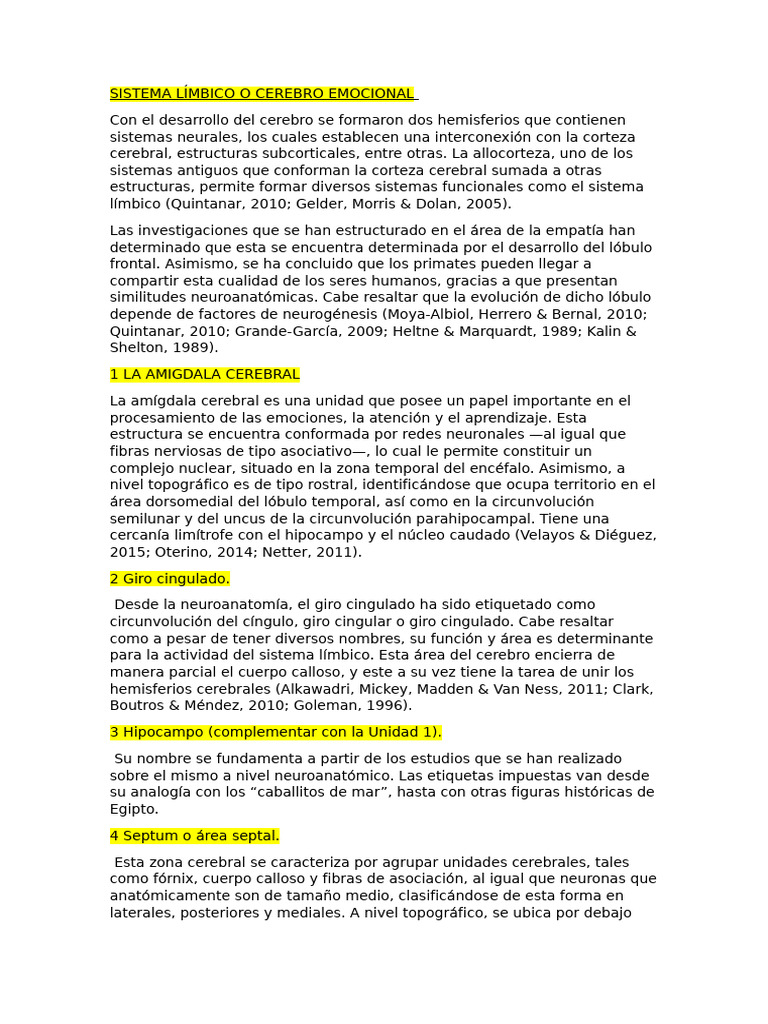 Funciones del Sistema Límbico Cerebral | PDF | Cerebro | Las emociones