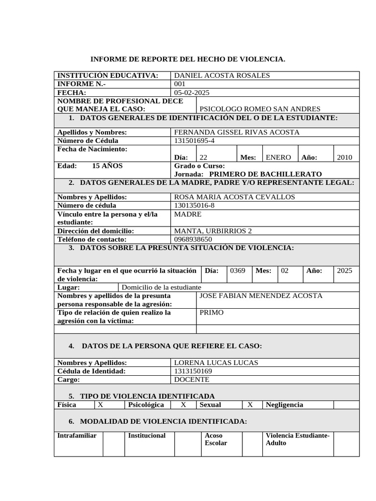 Informe de Reporte Del Hecho de Violencia Lorena Lucas Lucas | PDF ...