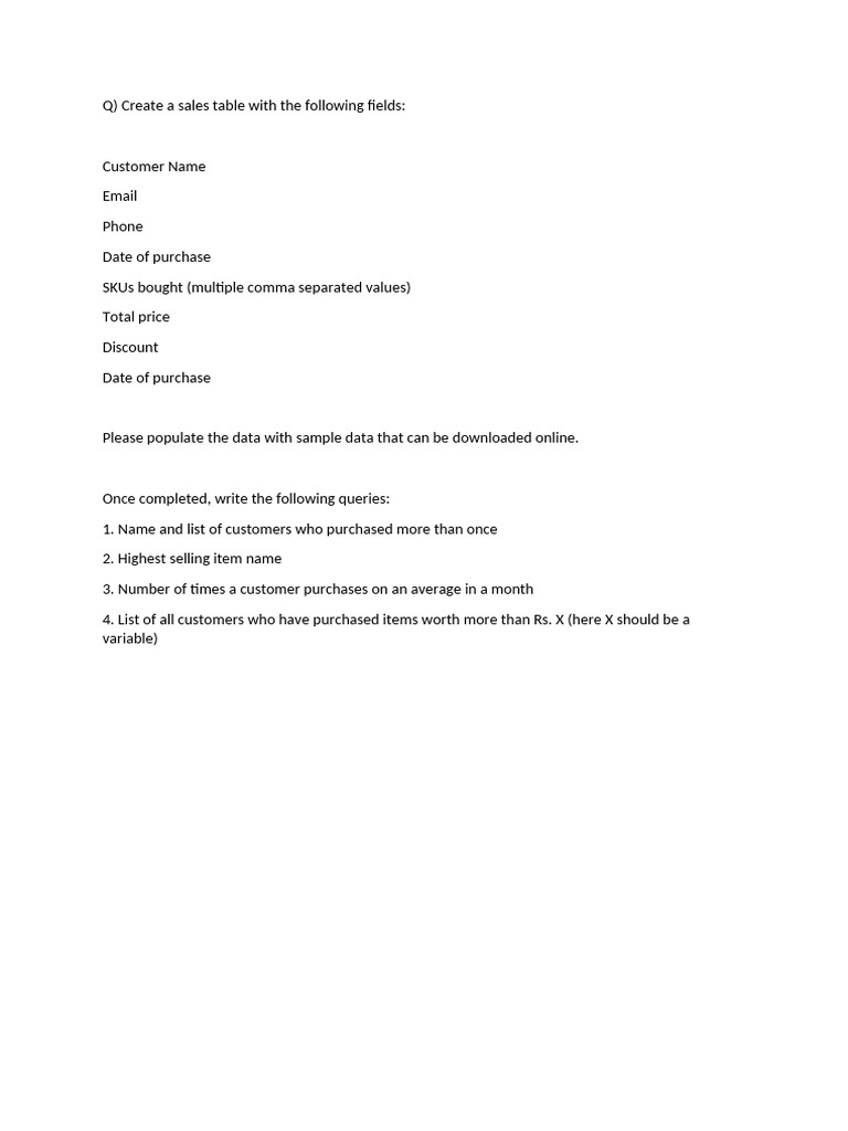 Sales Table Creation and Query Guide | PDF
