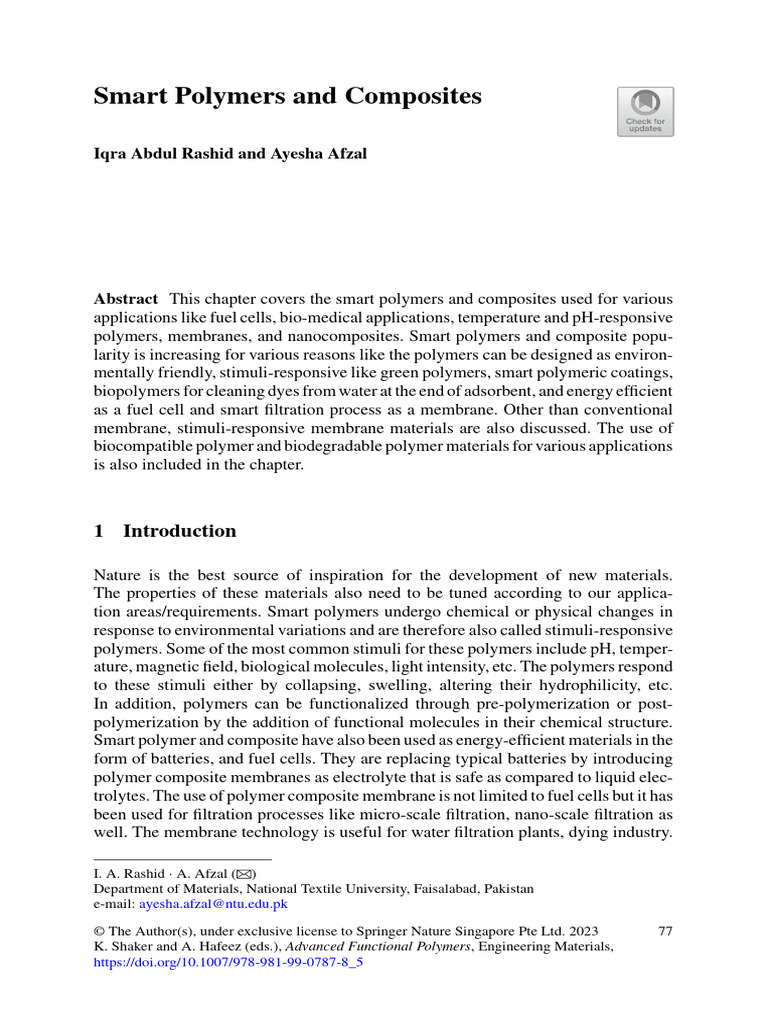 Smart Polymers and Composites | PDF | Polymers | Adsorption