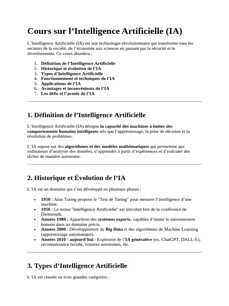 Cours sur l'Intelligence Artificielle | PDF | Intelligence artificielle ...