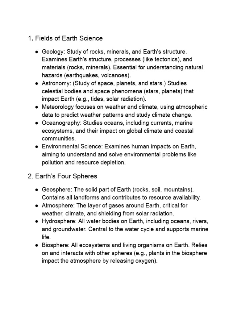 Overview of Earth Science Fields and Impacts | PDF | Earth Sciences ...