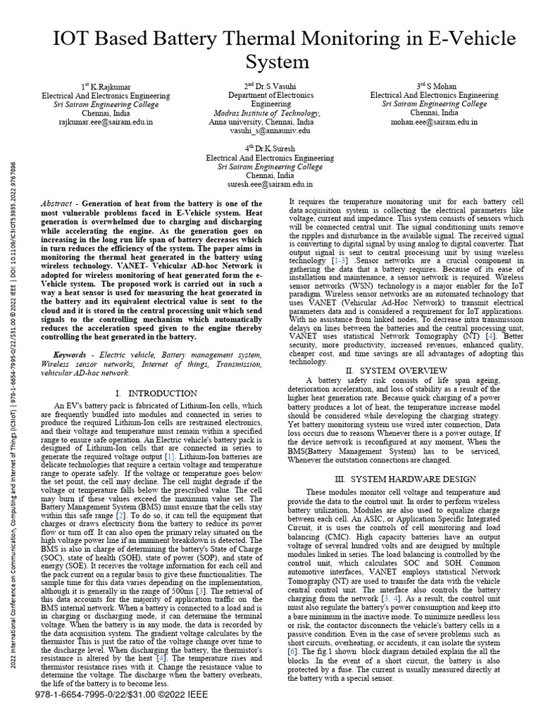 IoT Battery Thermal Monitoring in EVs | PDF | Wireless Sensor Network ...
