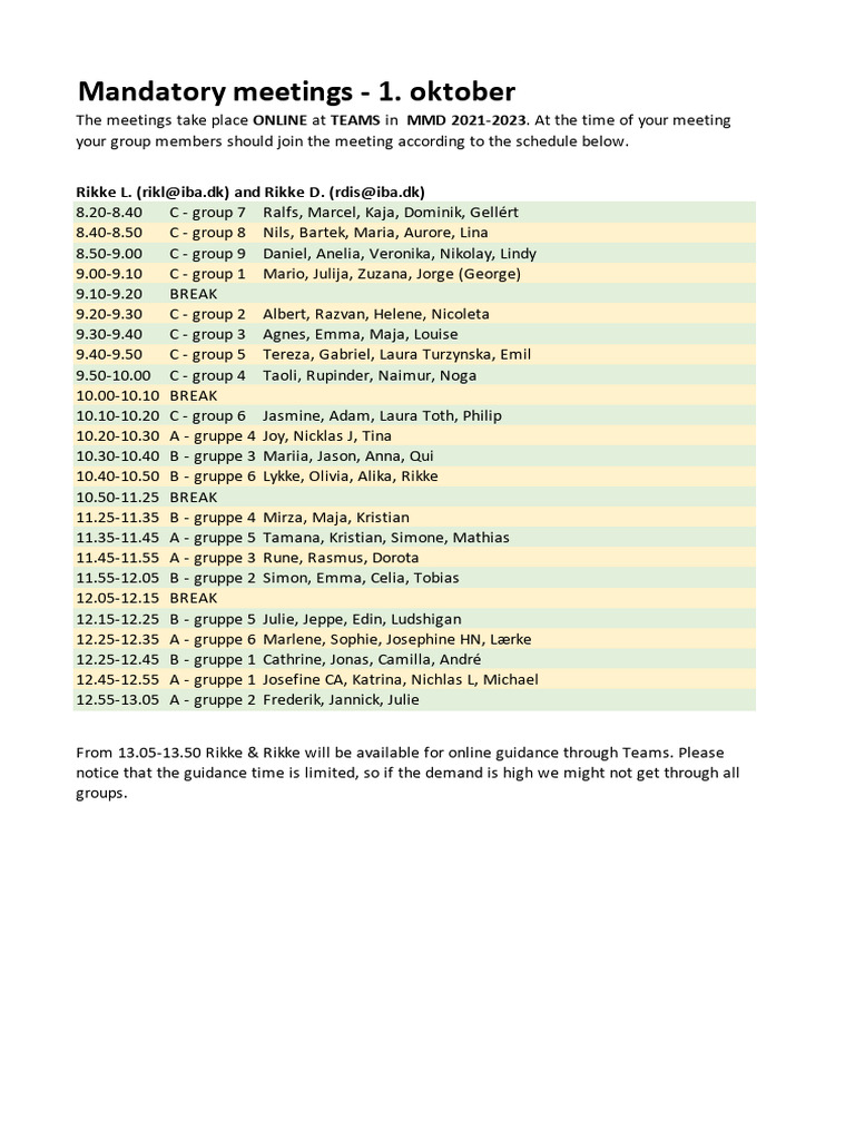 Mandatory Meetings Schedule - Oct 1 | PDF