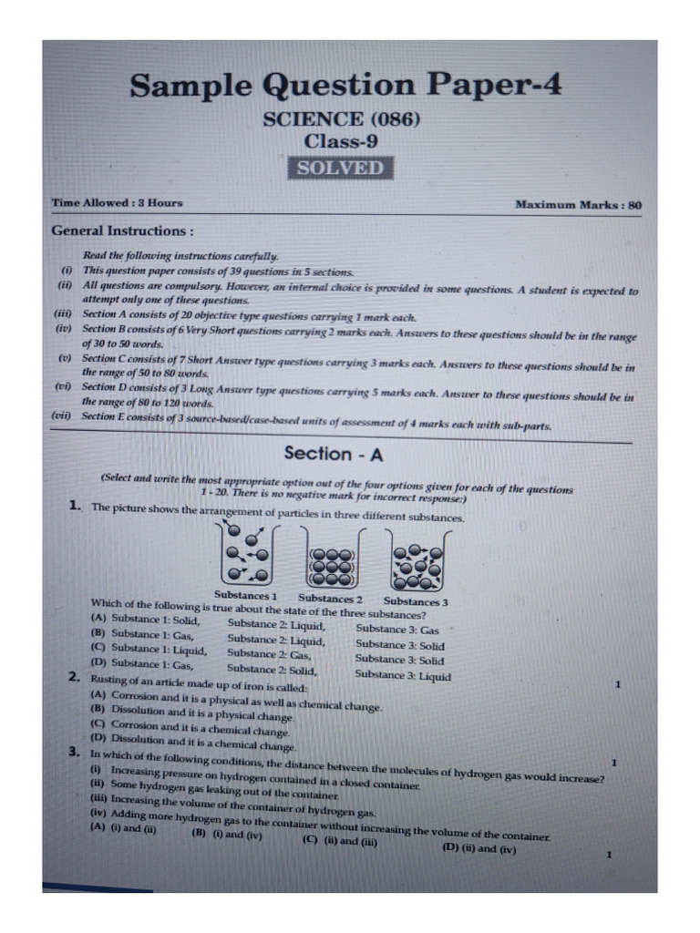 CBSE - IX - Sample Paper - 4 (Science) - Serial No - 15 | PDF