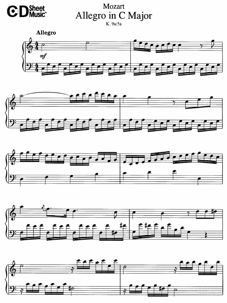Mozart - Allegro in C Major, K.9a, 5a | PDF