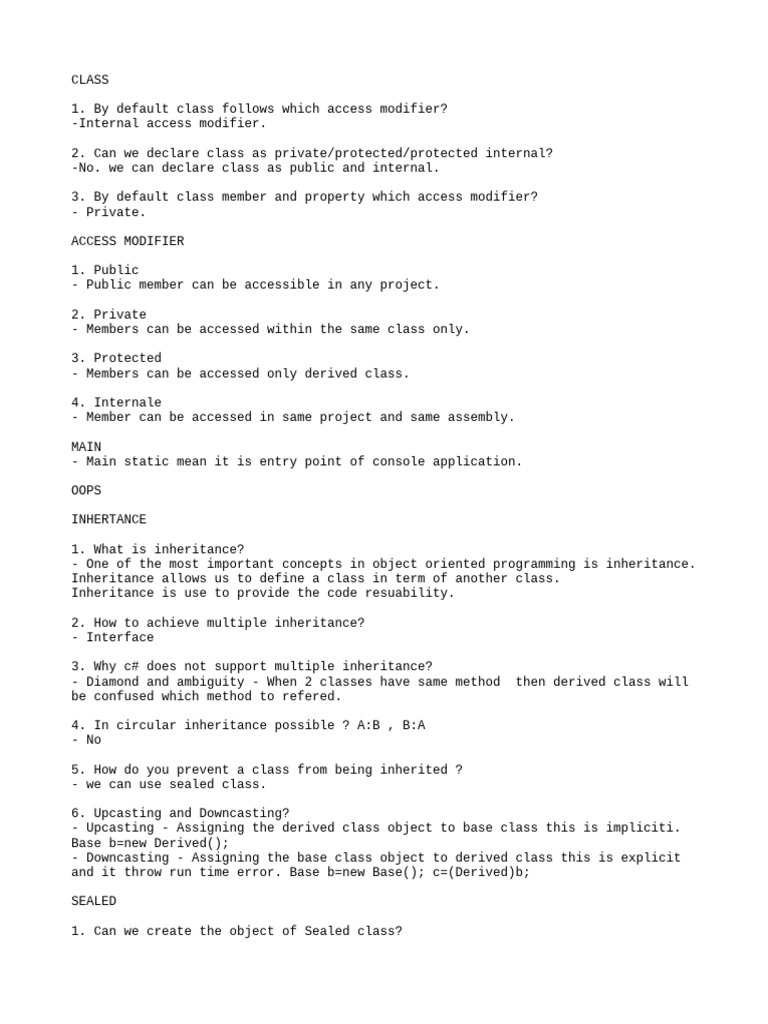 C# Class and Access Modifiers Explained | PDF | Programming ...