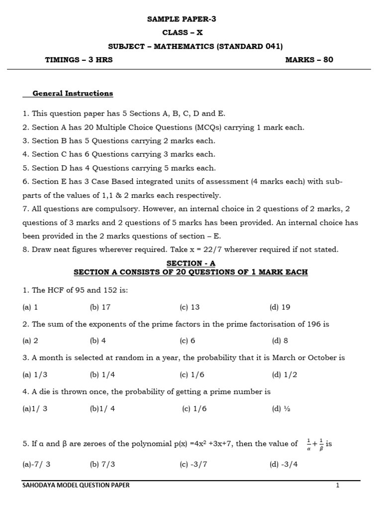 Cbse X Maths Sample Paper-3 QP | PDF | Circle | Area