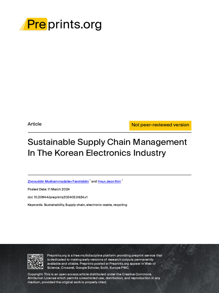 Preprints202403 0624 v1 | PDF | Sustainability | Supply Chain