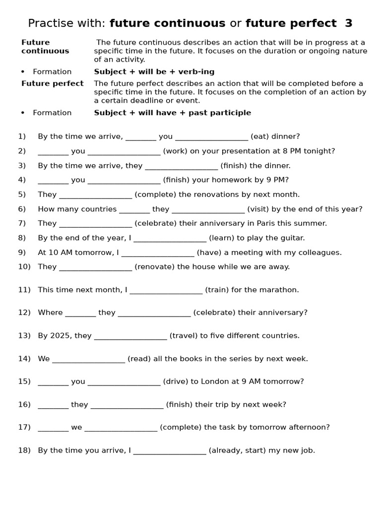 Future Tense Practice Exercises | PDF | Semantic Units | English Grammar