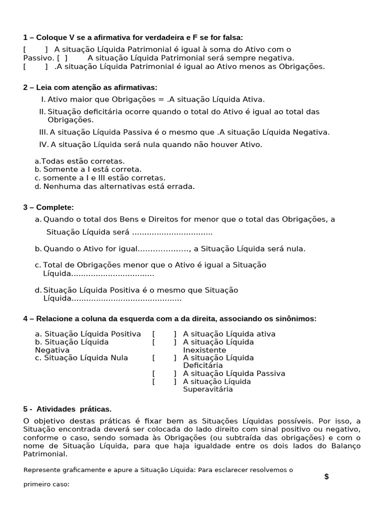 Situação Líquida Patrimonial: Análise e Práticas | PDF | Balancete