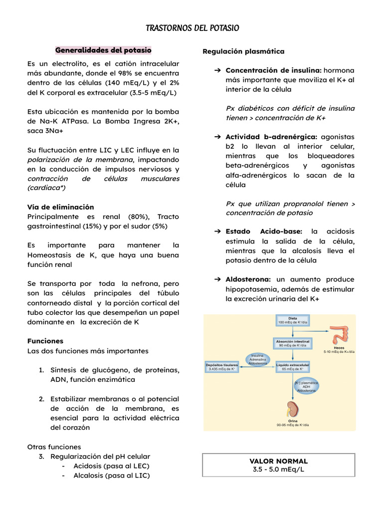 Trastornos del Potasio: Hiperkalemia y Hipokalemia | PDF | Potasio ...