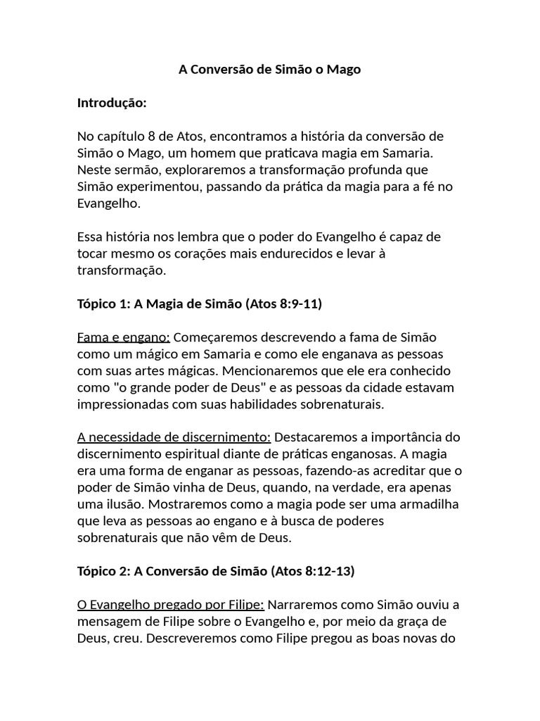 A Conversão de Simão o Mago em Atos 8 | PDF | Jesus | São Pedro