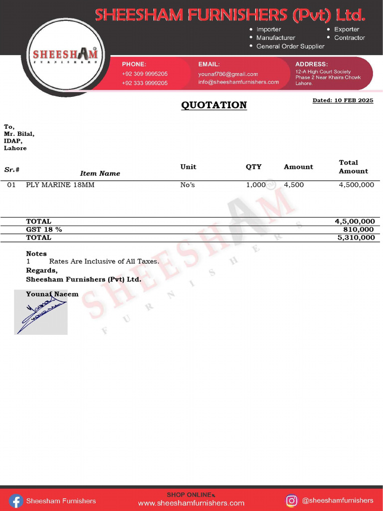 Quotation for Plywood Purchase | PDF