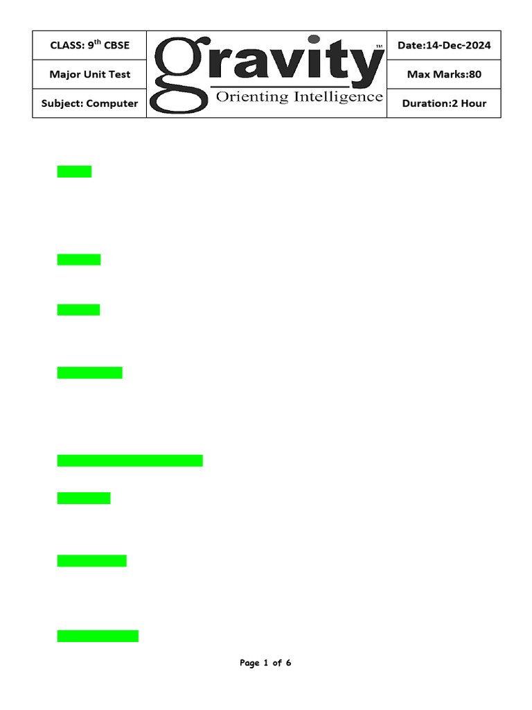 9th CBSE Computer Unit Test Paper | PDF | Computer Network | Computer Virus