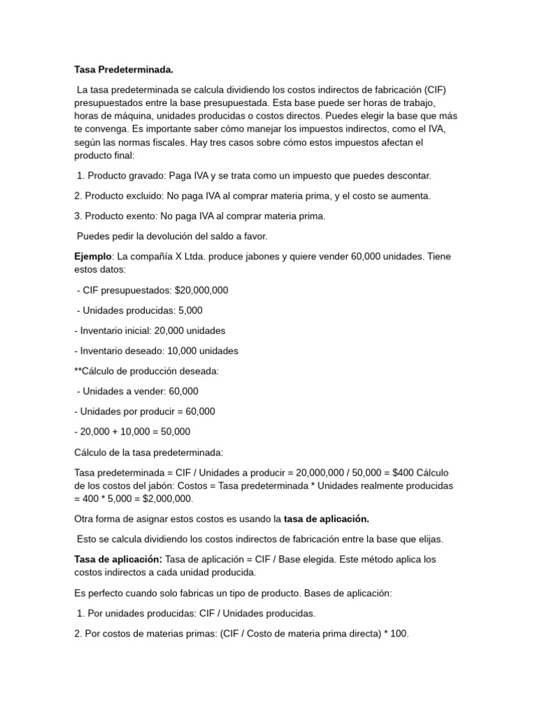 Cálculo de Tasa Predeterminada y Aplicación | PDF | Economias