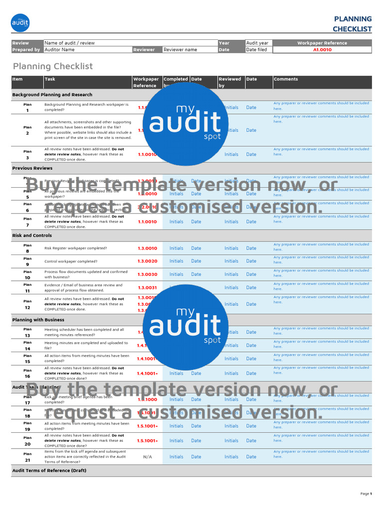 B1 - A1.0010 - Planning Checklist | PDF
