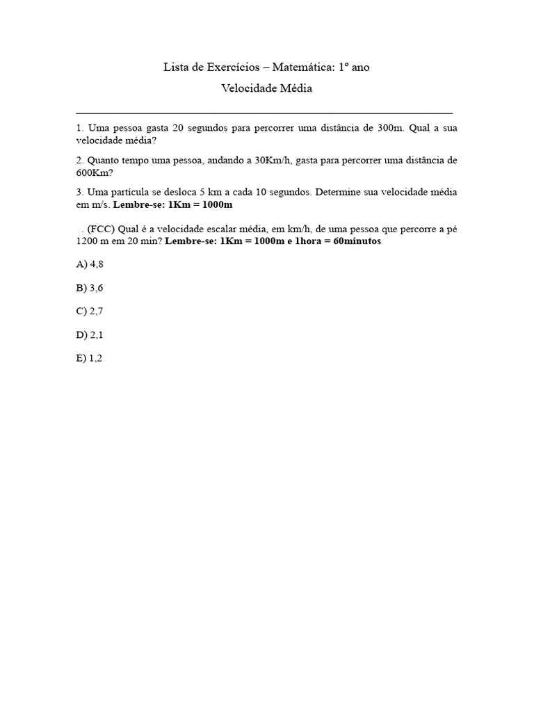 Lista de Exercícios Fisica 1.. | PDF