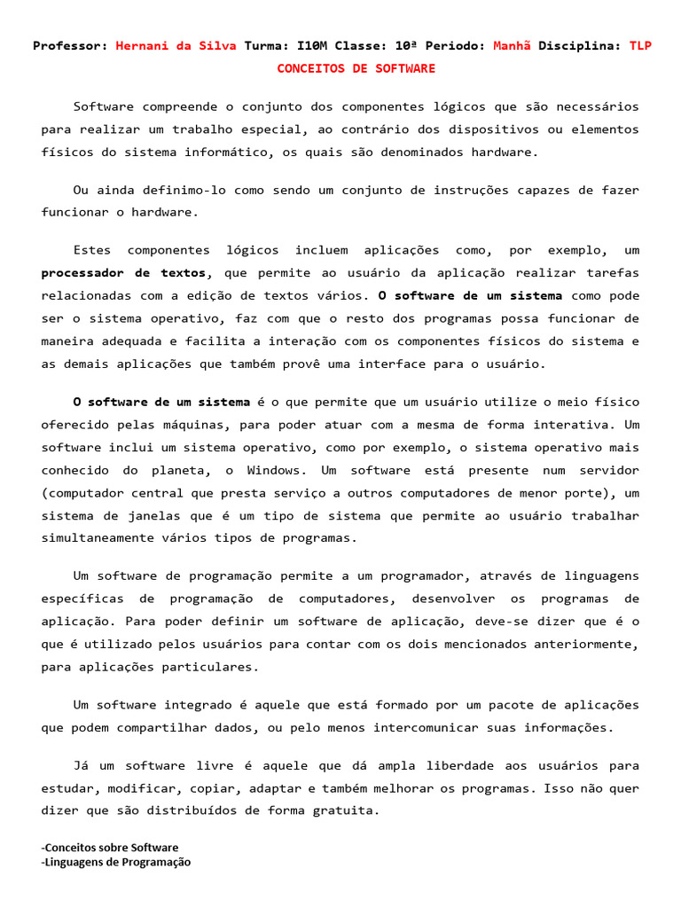 Tipos de Software e Linguagens de Programação | PDF | Linguagem de ...