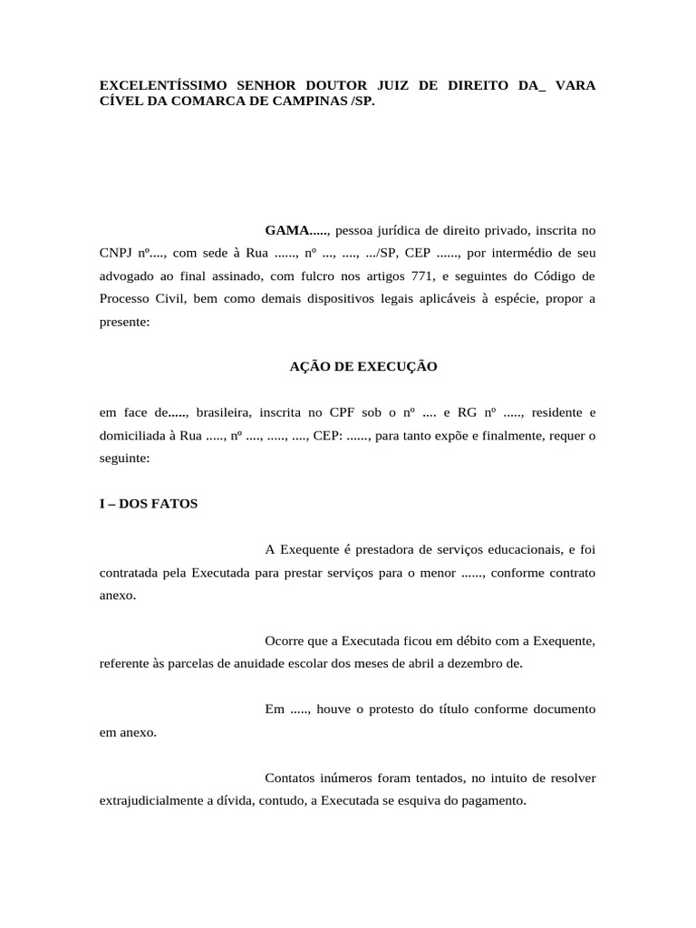 Inicial Execução MODELO | PDF | Citação (jurídico) | Processo civil