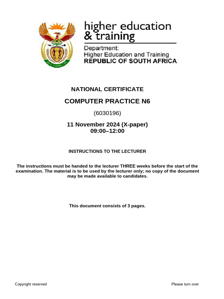 N230 - Computer Practice N6 - Instructions To The Lecturer - Nov 2024 ...