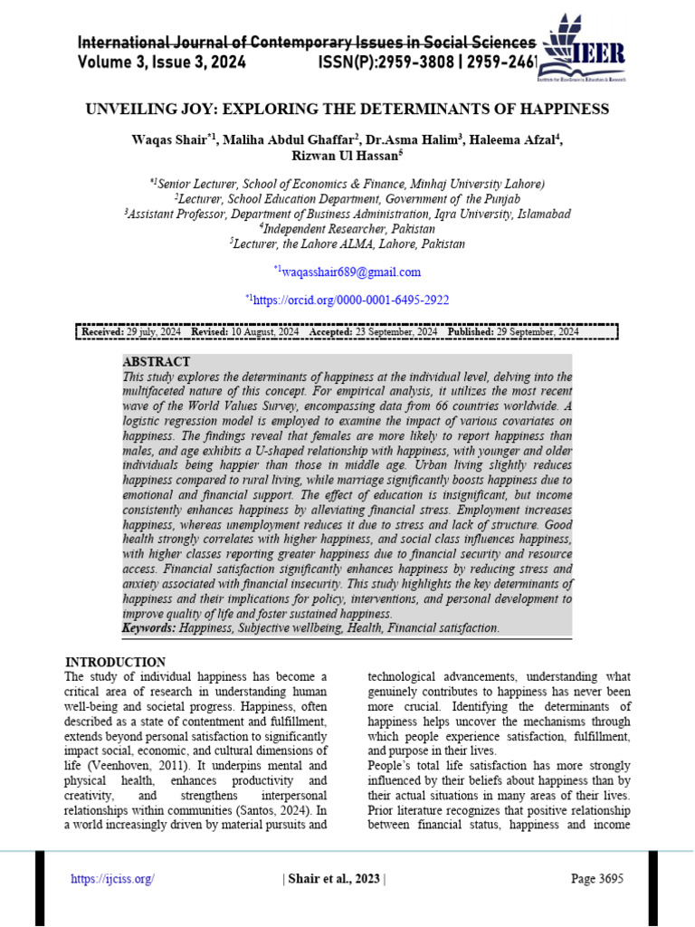 313+4390092++Volume+3+Issue+3+2O24 3 | PDF | Happiness | Contentment